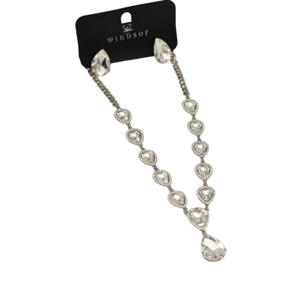 Windsor Silver Teardrop Crystal Necklace  Earrings Set - Picture 1 of 5